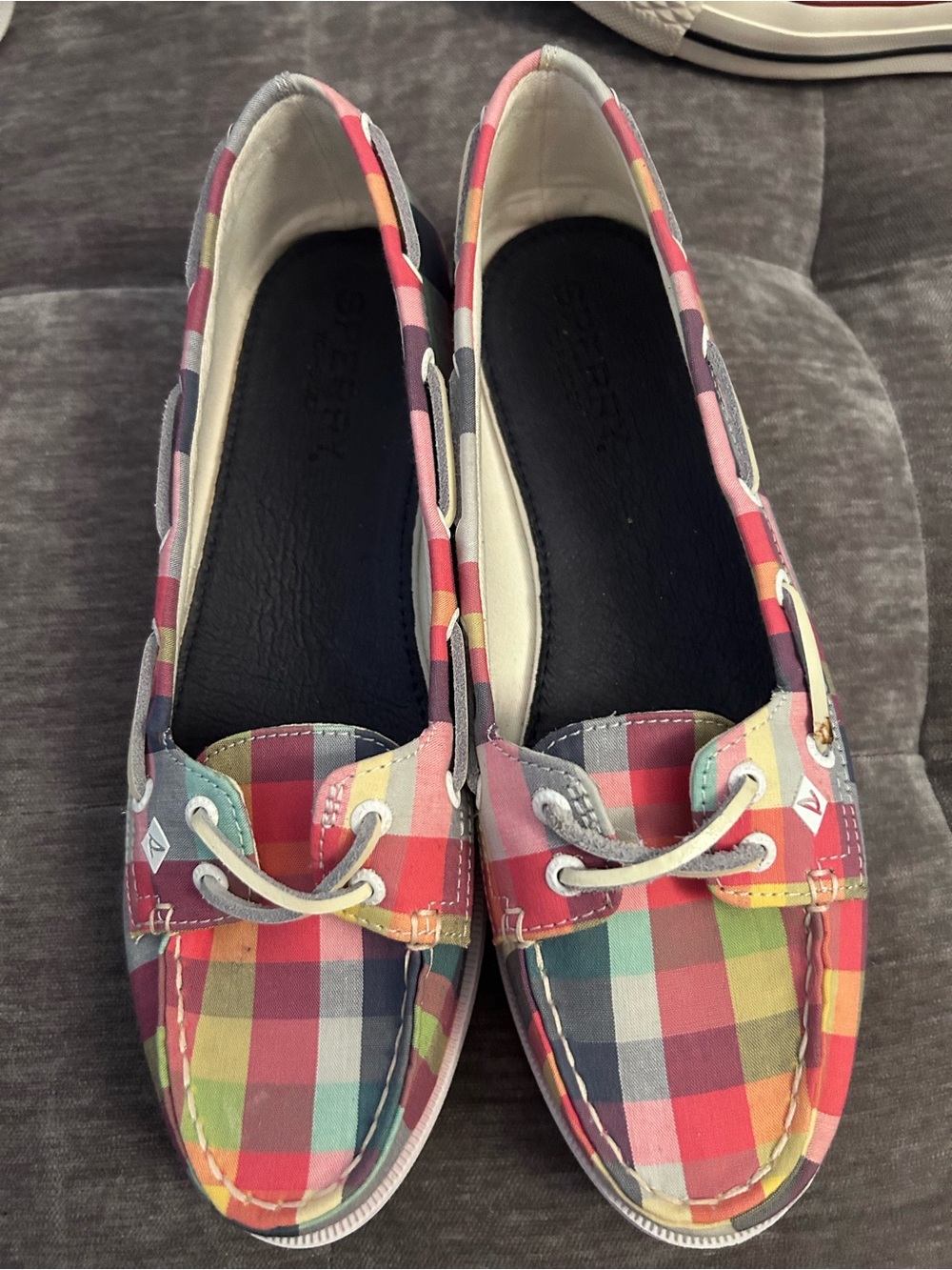Sperry Multicolor Plaid Canvas Boat Shoes - Red, Pink, Yellow, Green, Blue